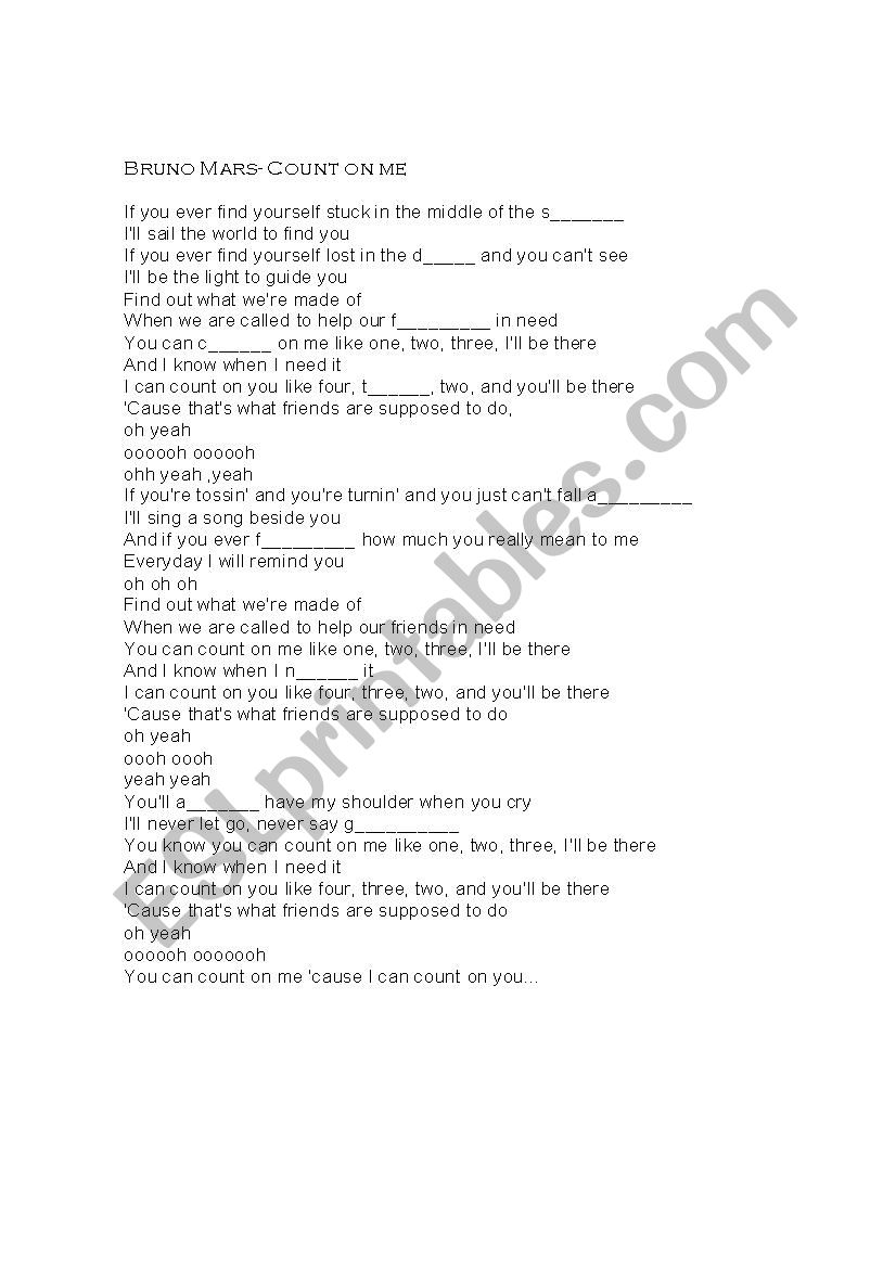 Bruno Mars- Song worksheet