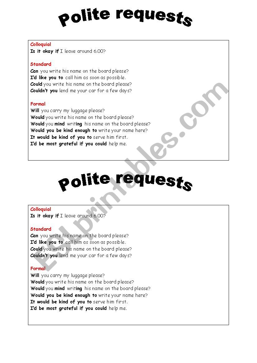 Polite requests worksheet