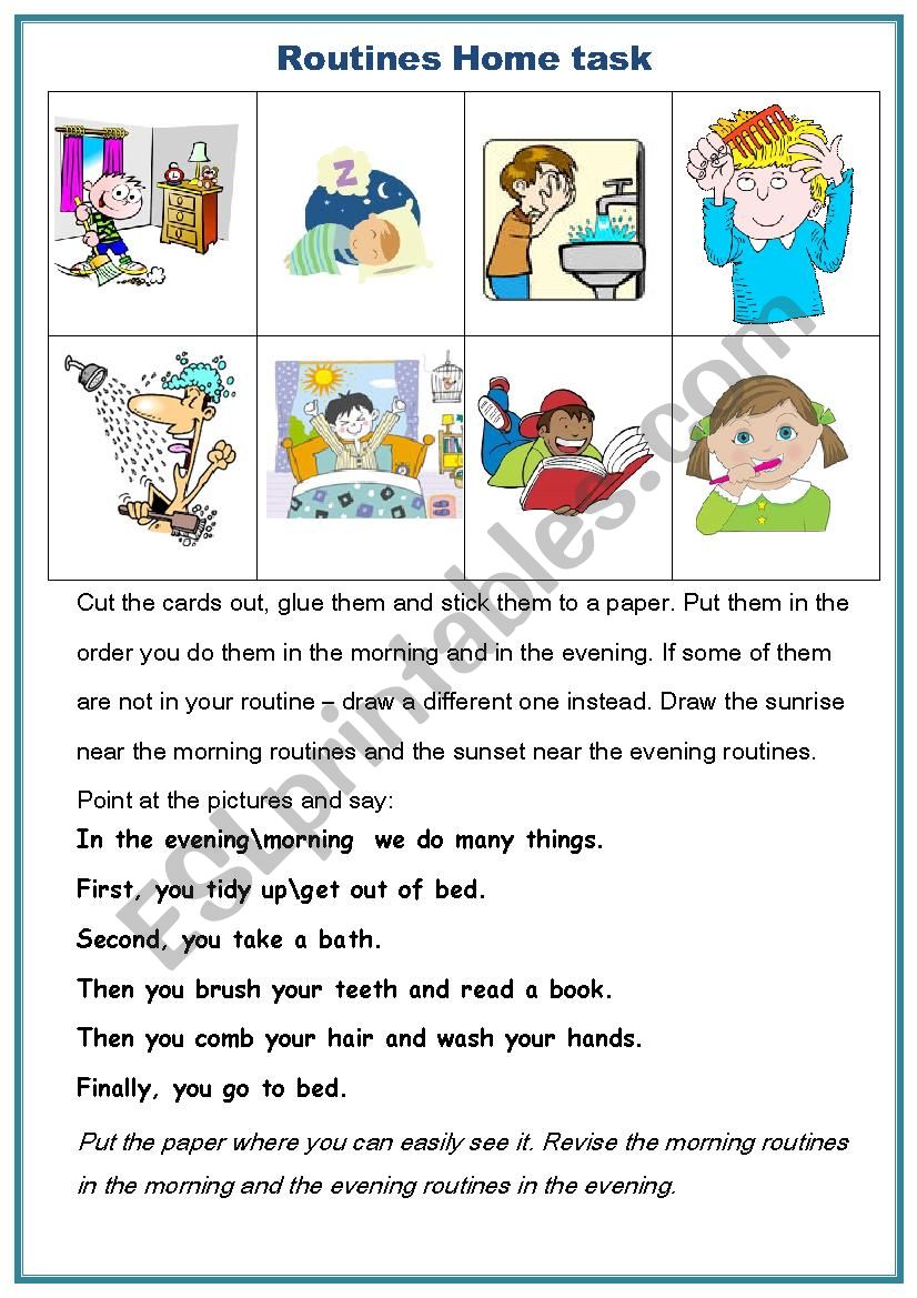 Everyday activities home task worksheet