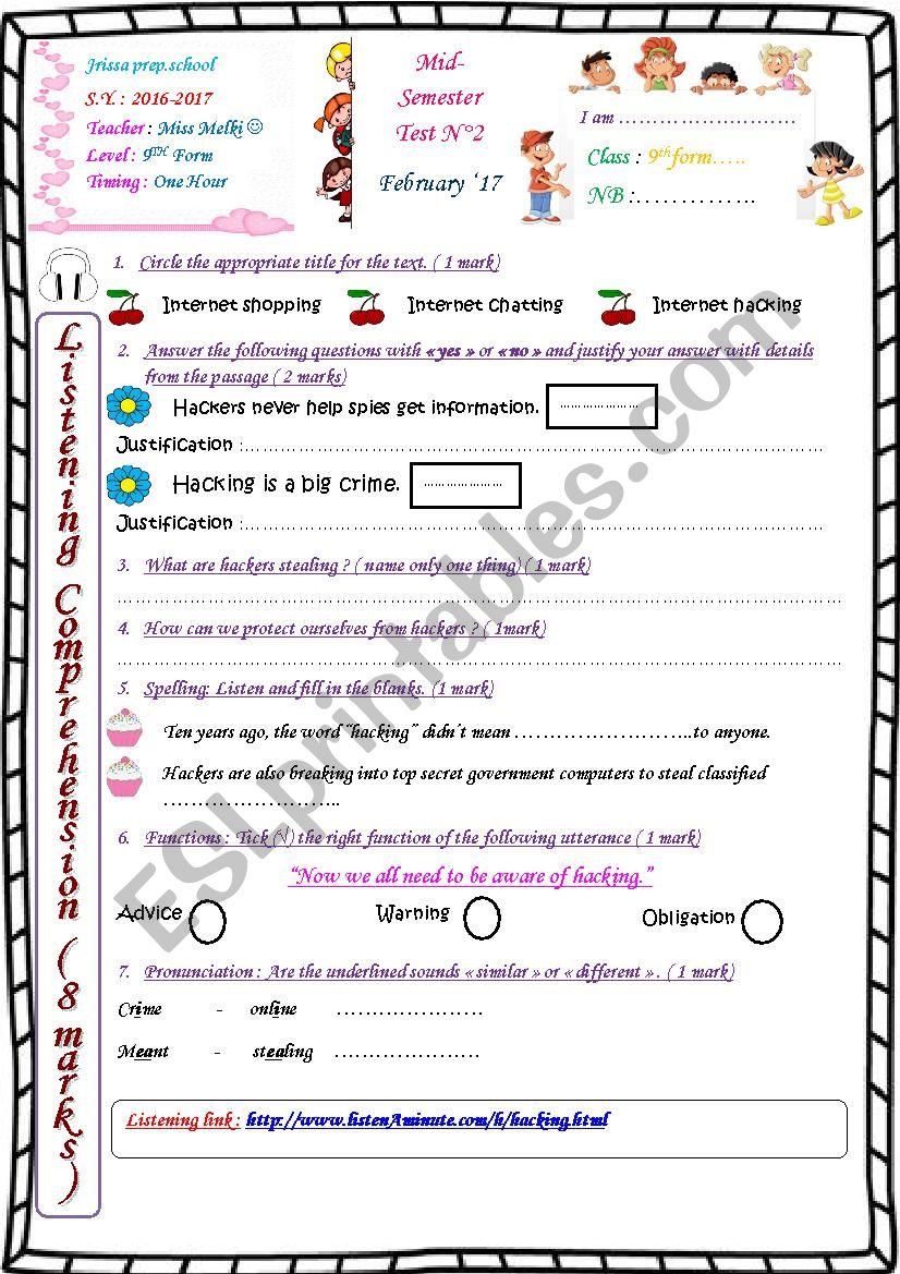 9th form Mid-Semester Test N2