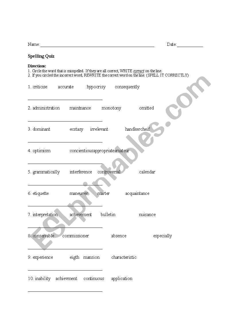 Vocabulary Quiz 1 worksheet