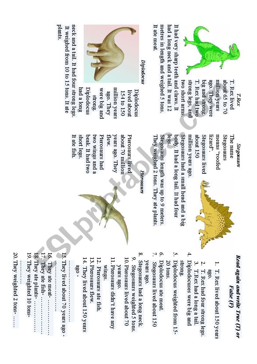 Dinosaurs worksheet