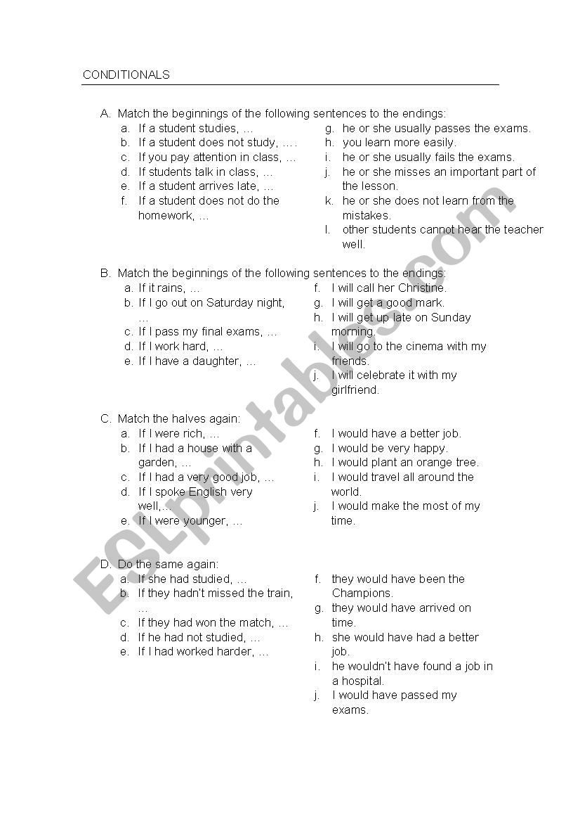 Conditionals (with key) worksheet