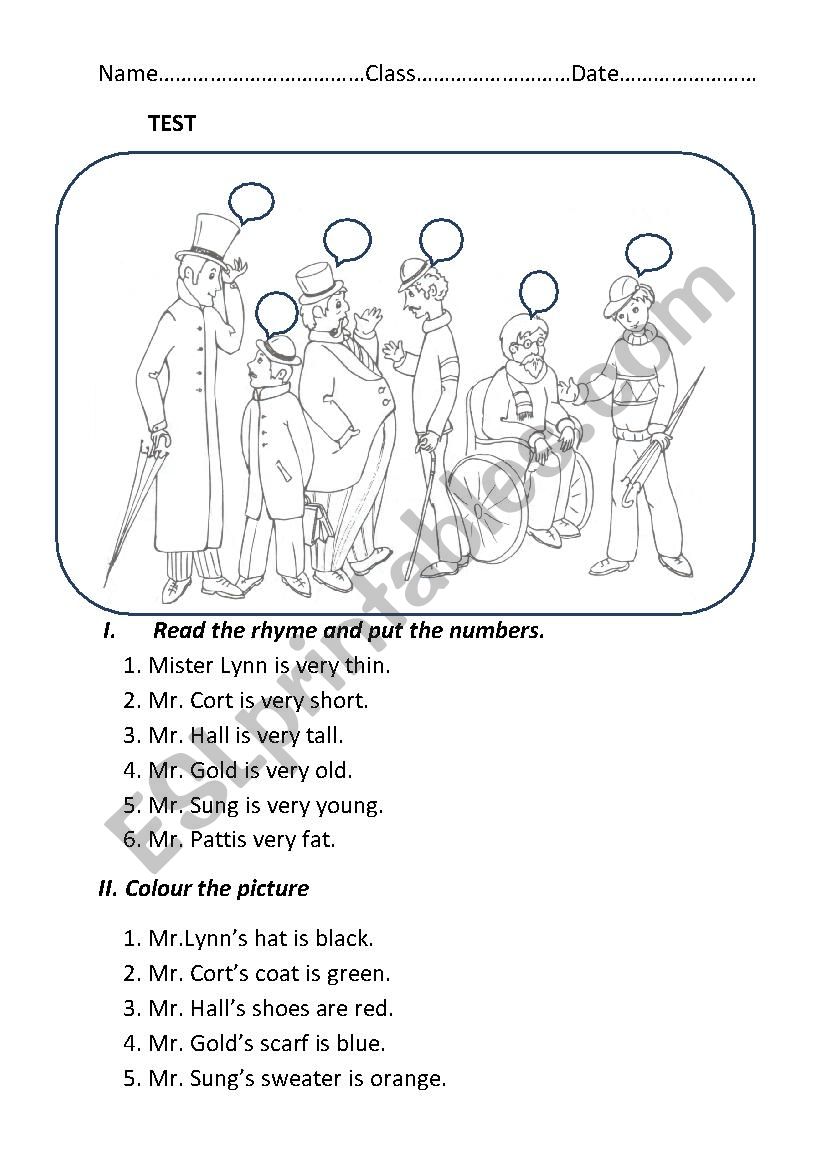 Test: Comparatives and supelatives, colours, numbers