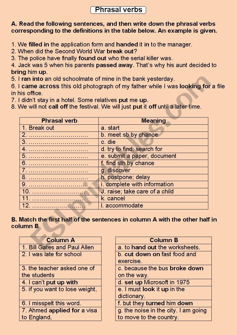 phrasal verbs worksheet