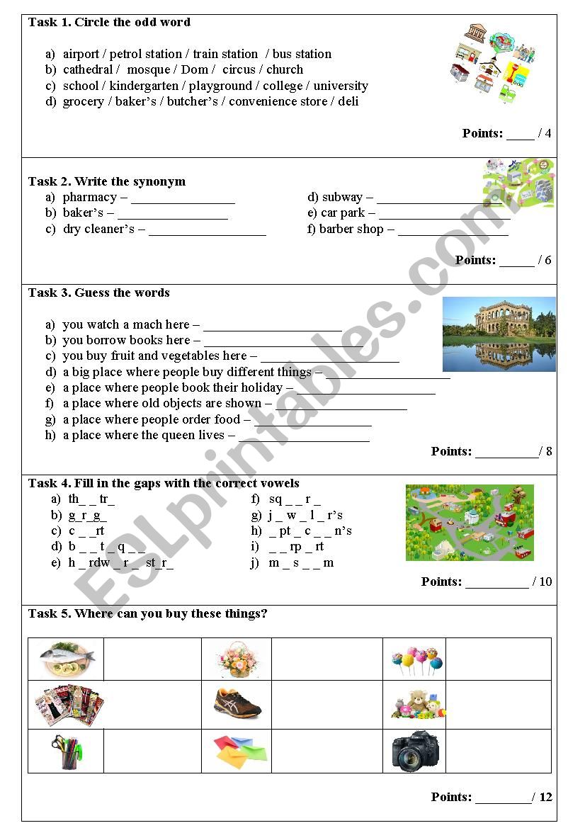 places in the city worksheet