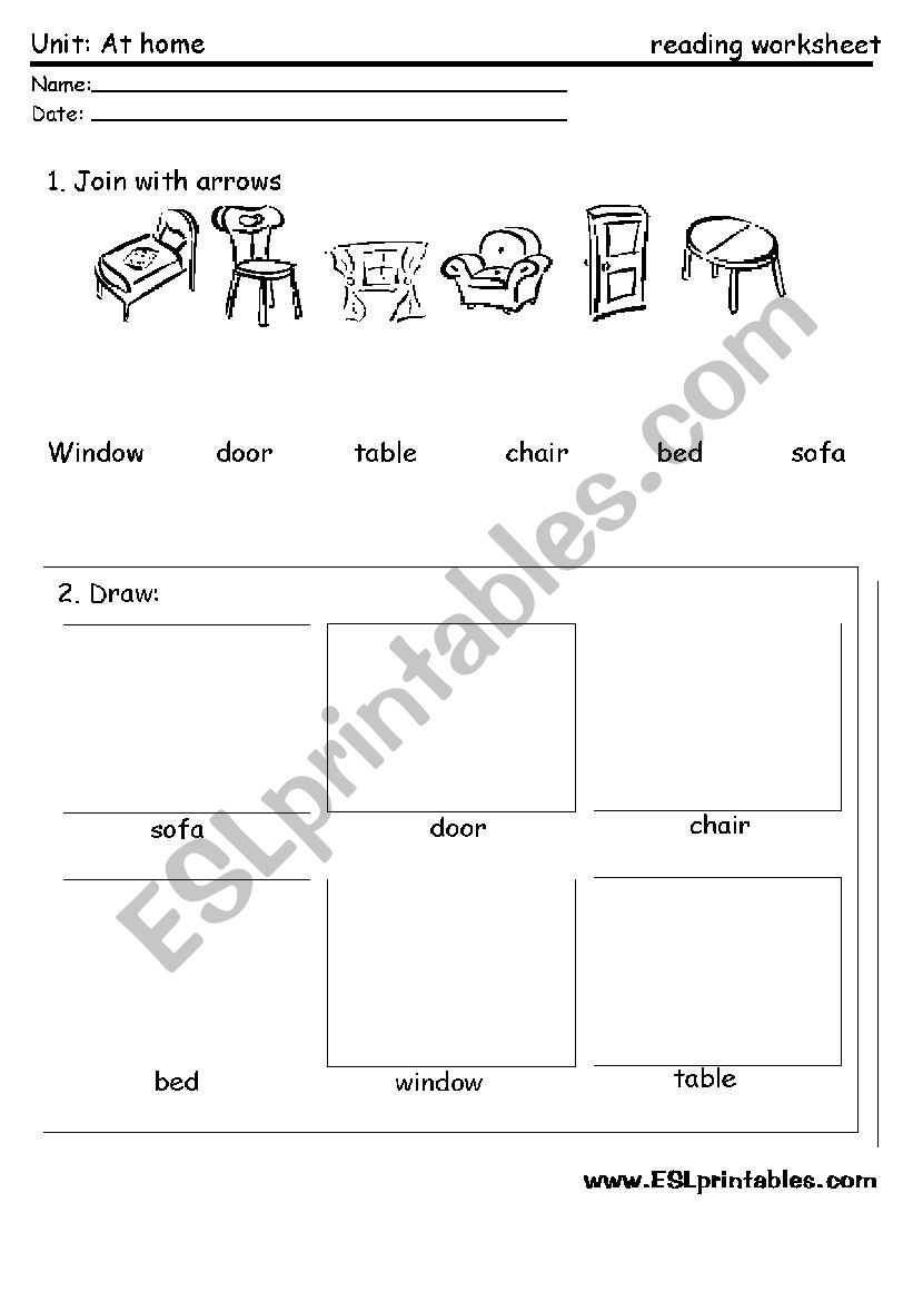 The furniture: reading worksheet