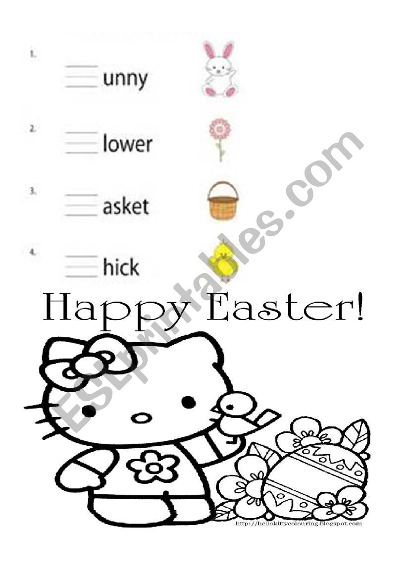 Easter phonics blend review. Hello Kitty and Spongebob. With coloring and crossword