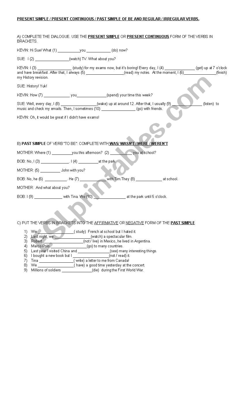 PRESENT AND PAST TENSES worksheet