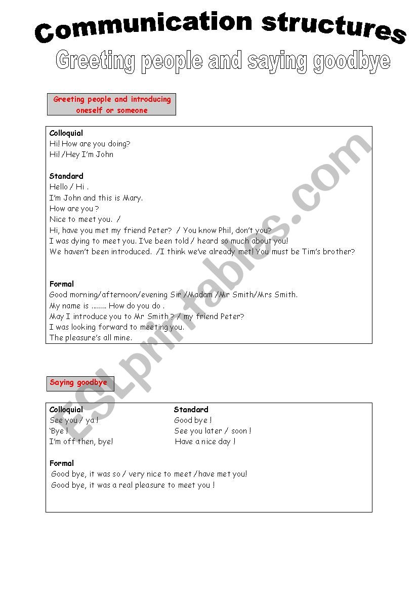 Communication structures: greeting people and saying goodbye