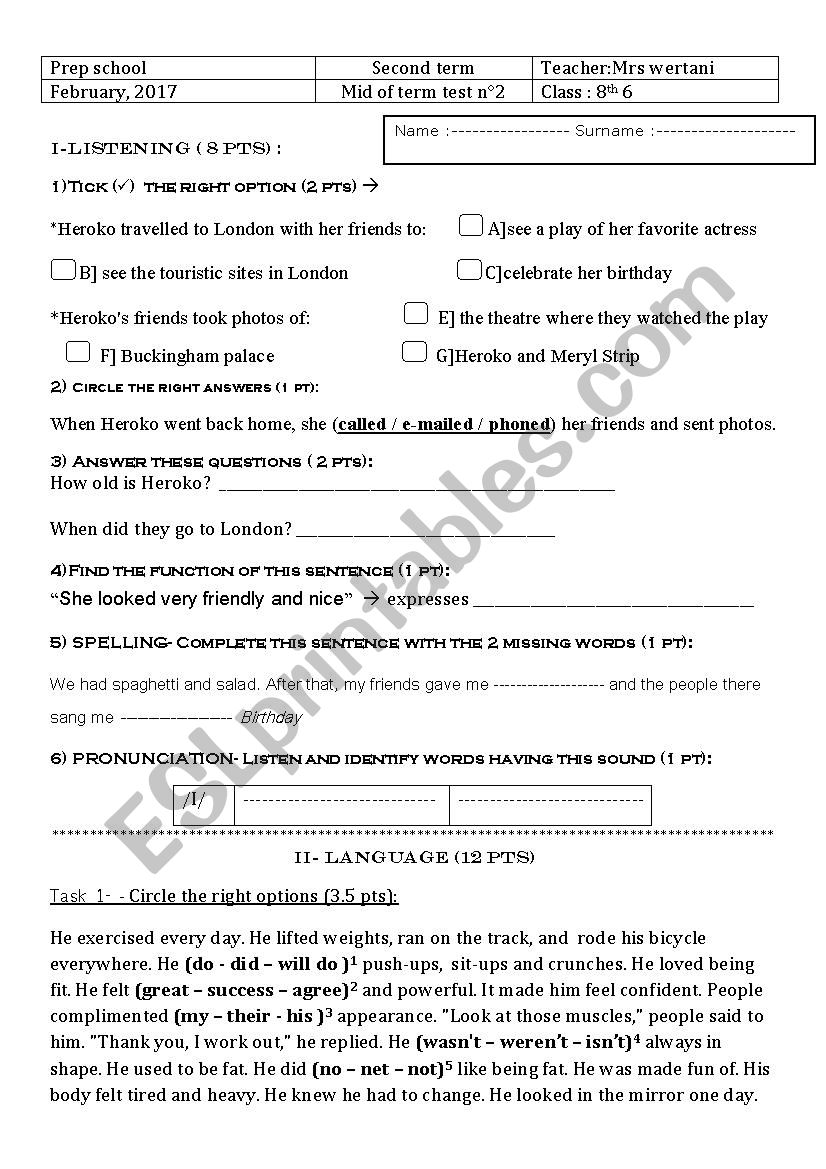 mid of term test n2 8th form worksheet