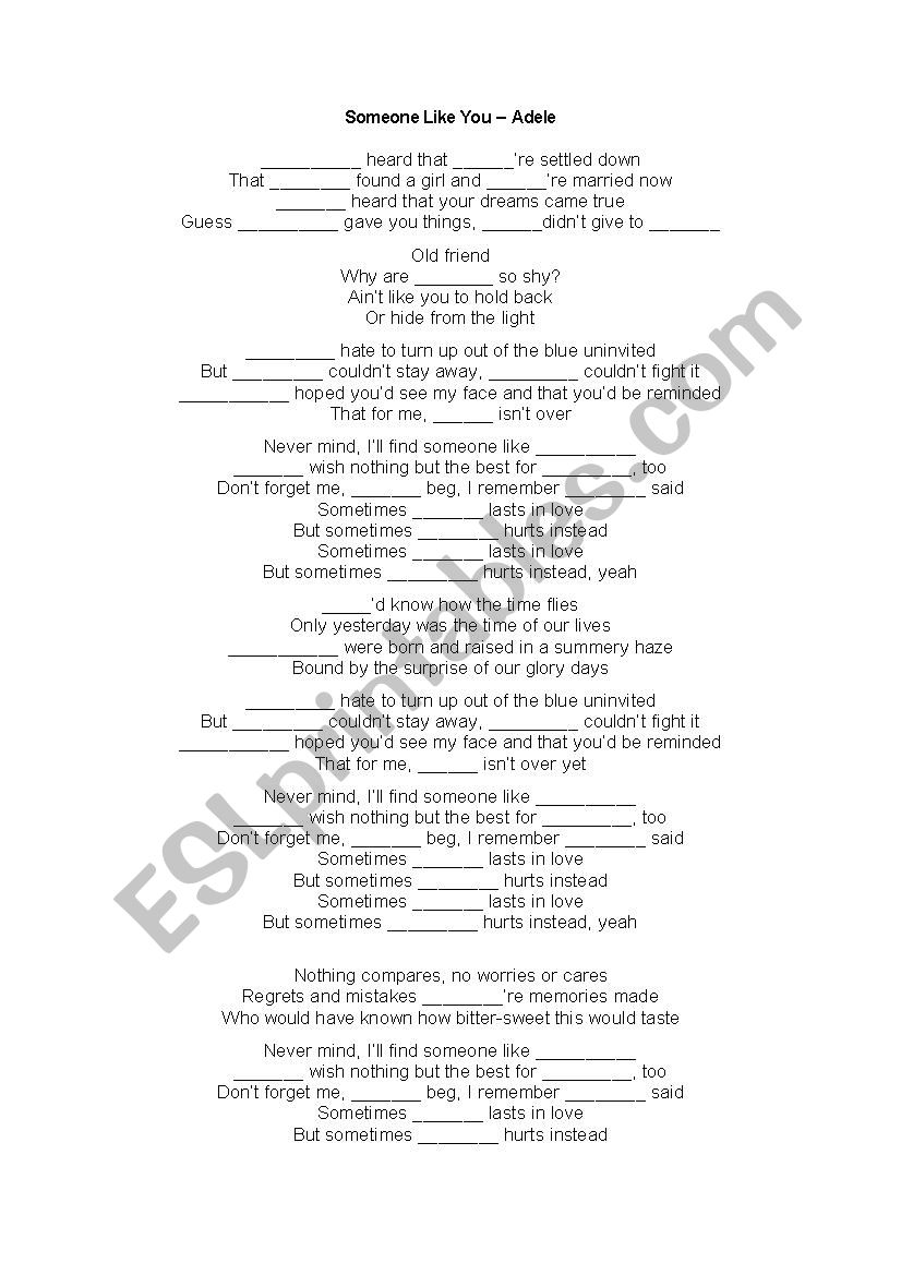 Someone like you - Adele worksheet