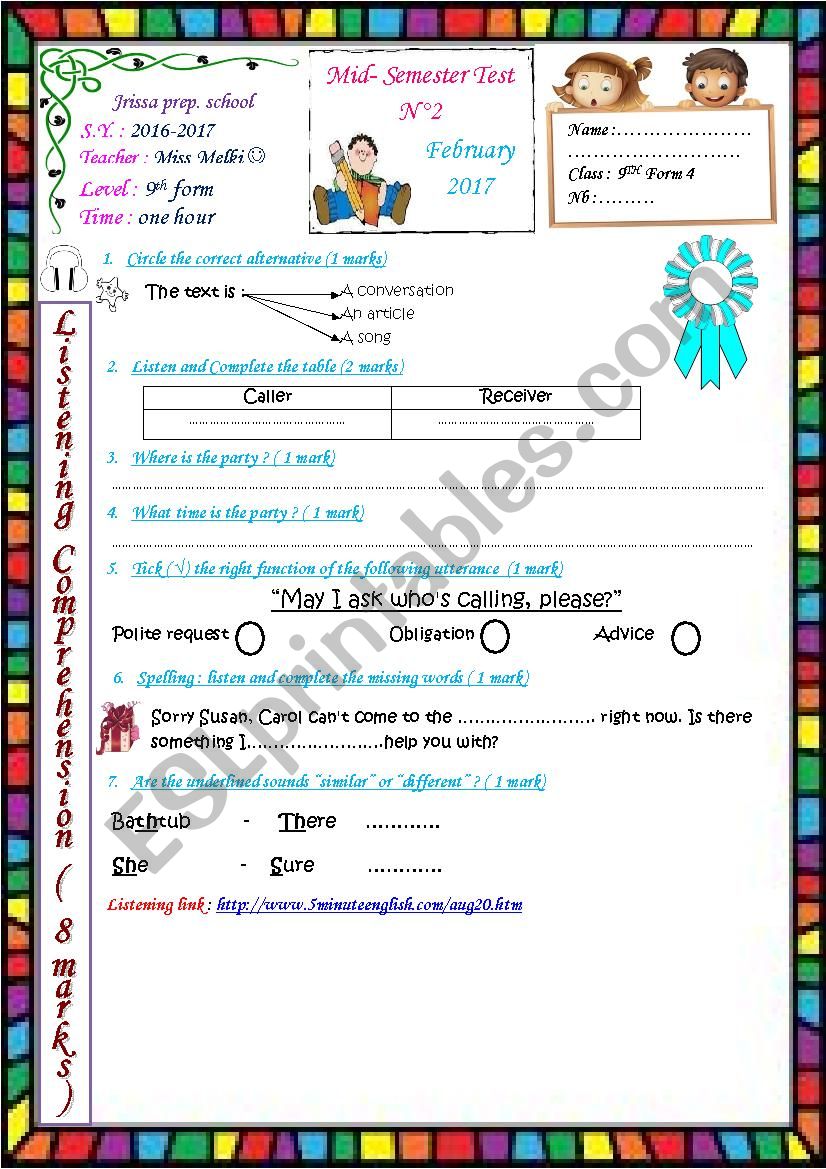 9th form Mid-Semester Test N2