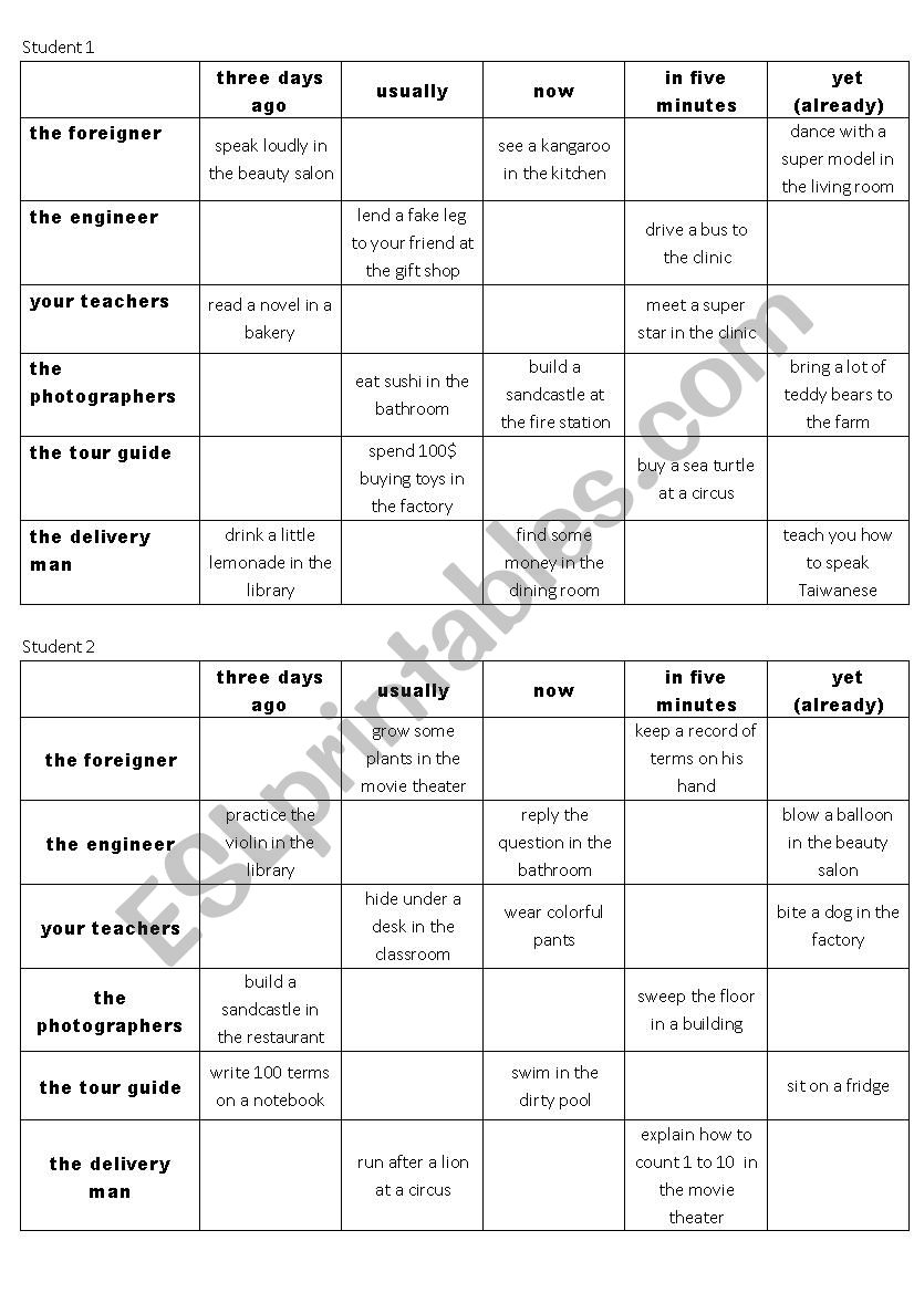 tenses Q&A game worksheet