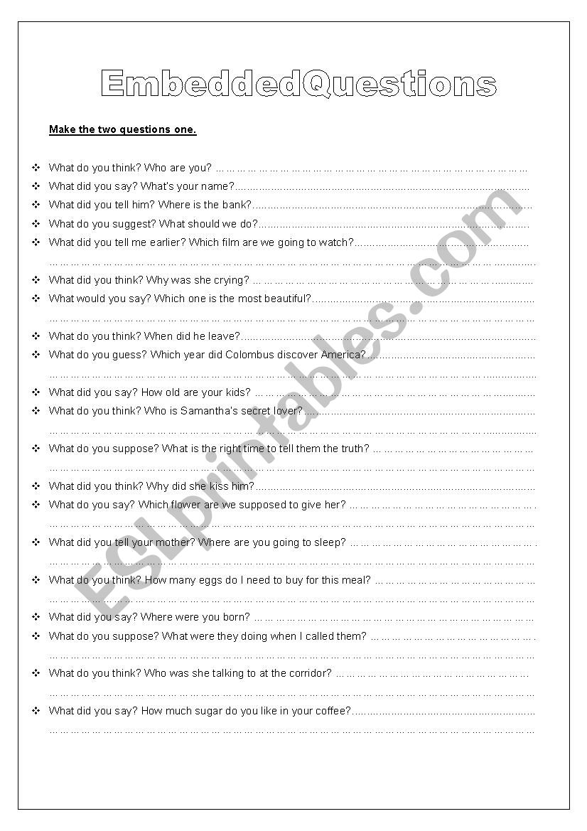 Embedded questions worksheet worksheet
