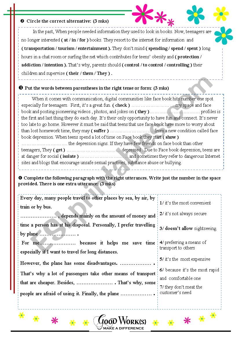 9th form mid semester2 worksheet