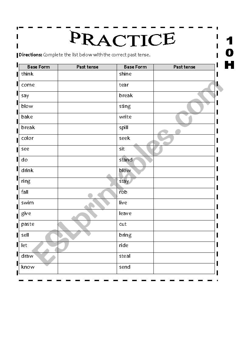 Past tense worksheet