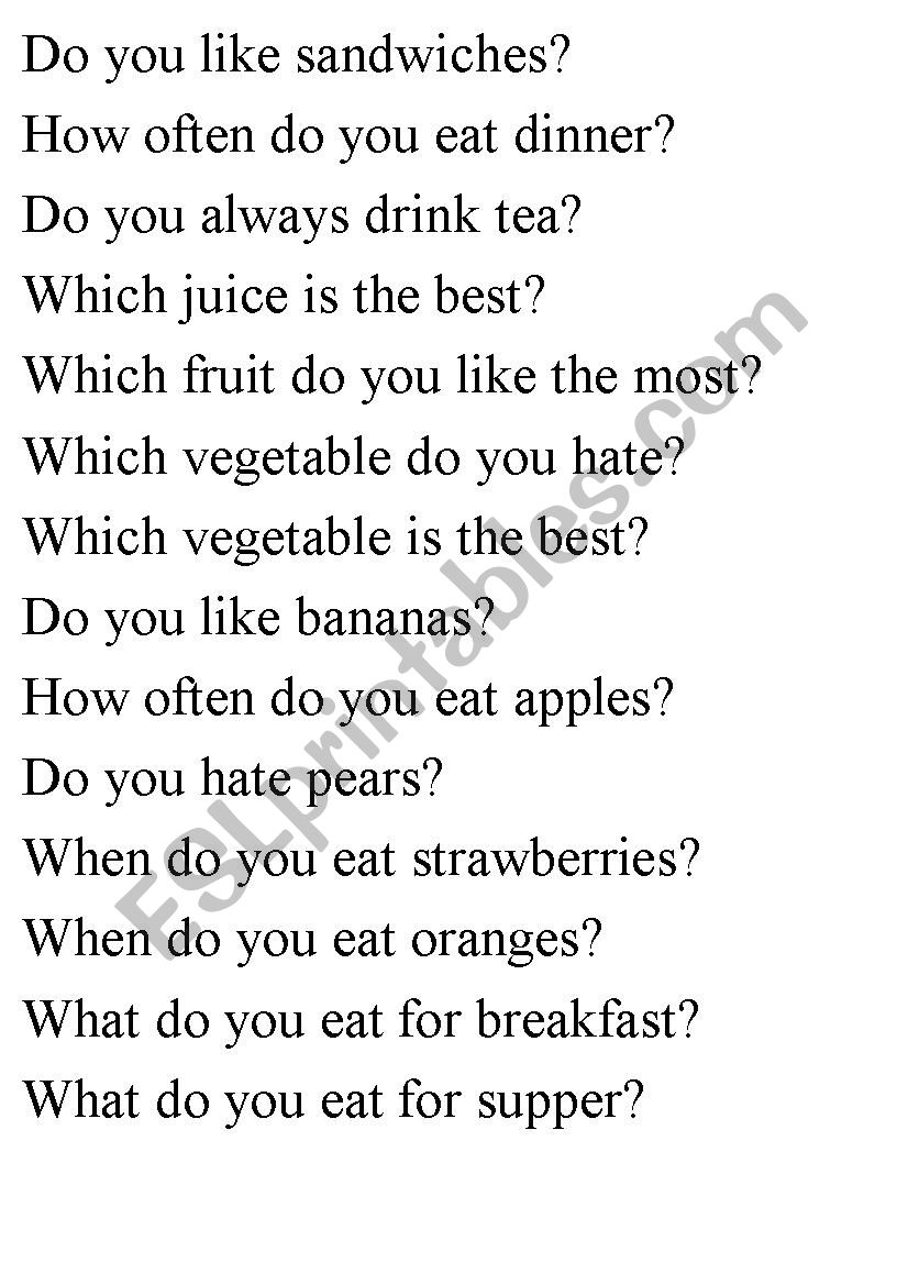 Eating Questions  worksheet