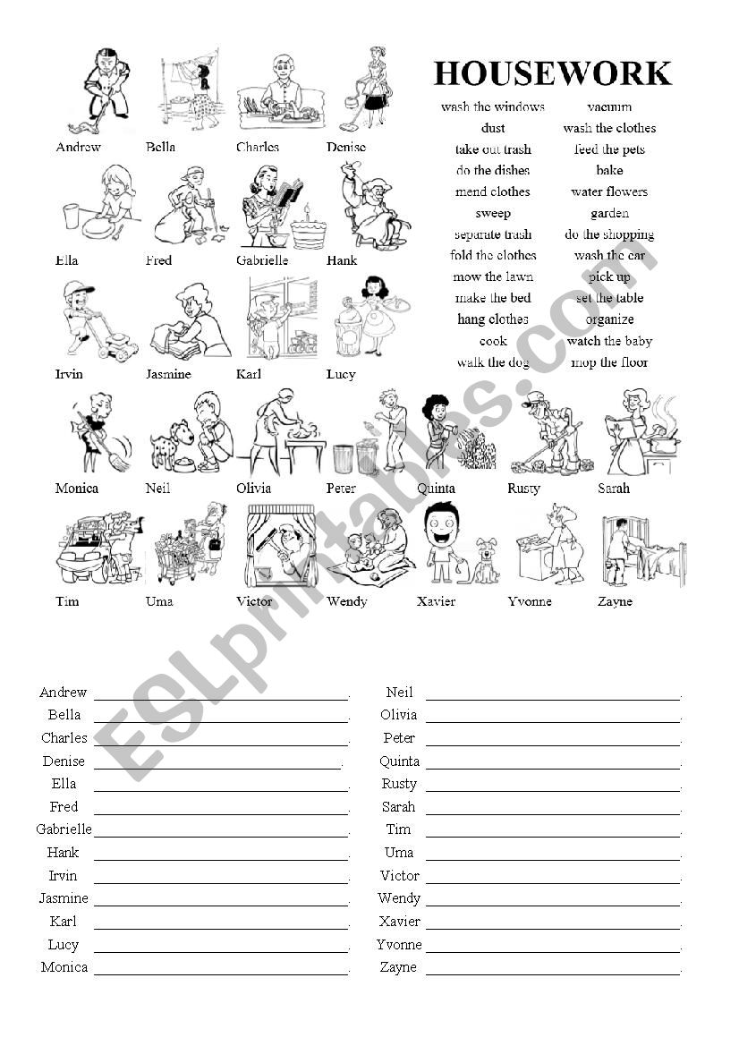 Housework / Household chores worksheet