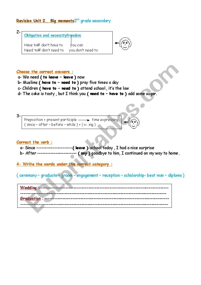 big moments  worksheet