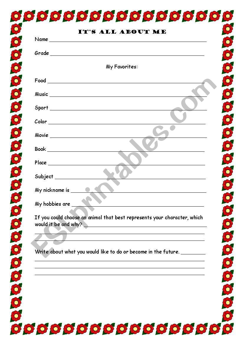 Its all about me worksheet