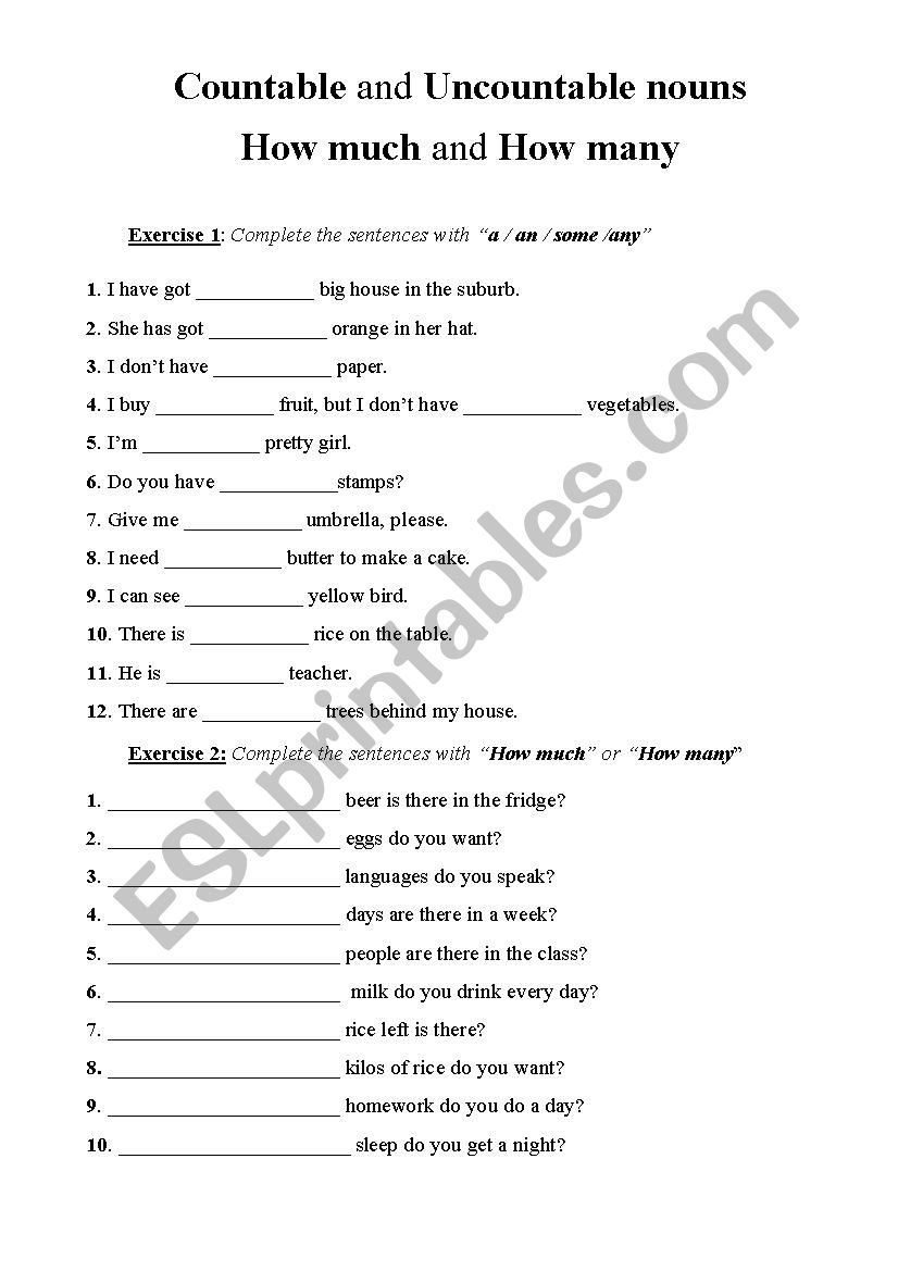 Countable and uncountable nouns