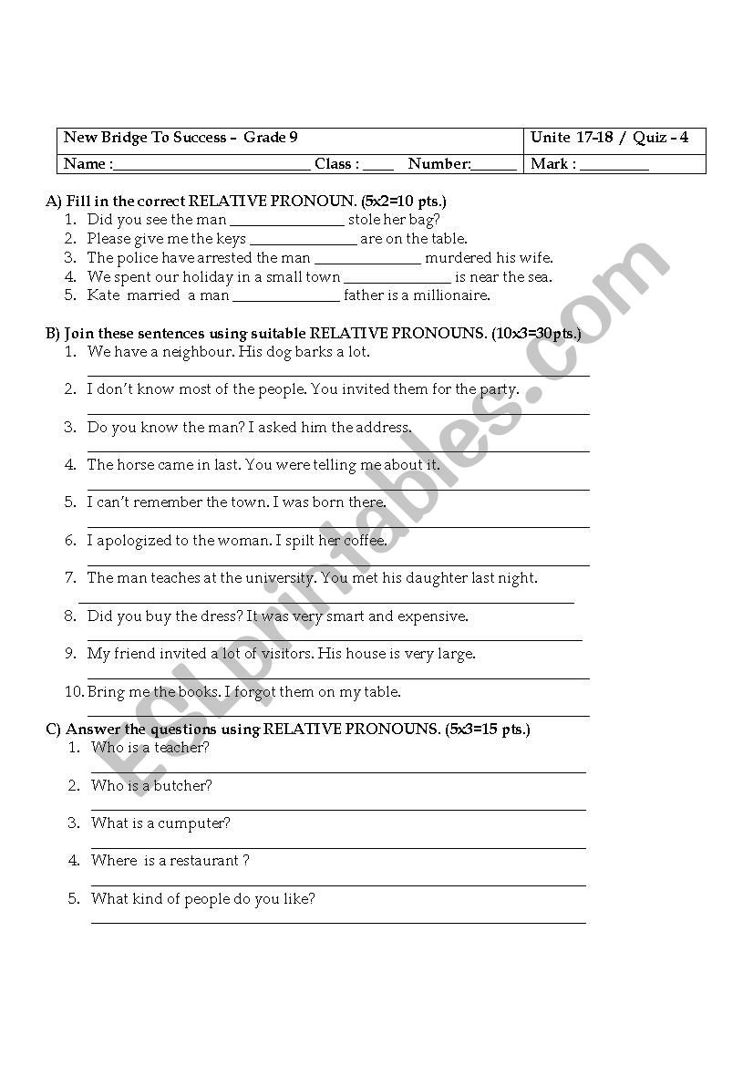 relative clauses worksheet