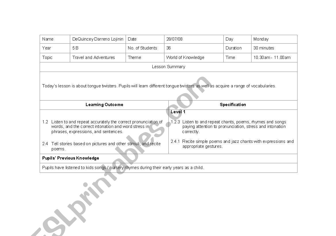 Lesson plan for teaching adjectives