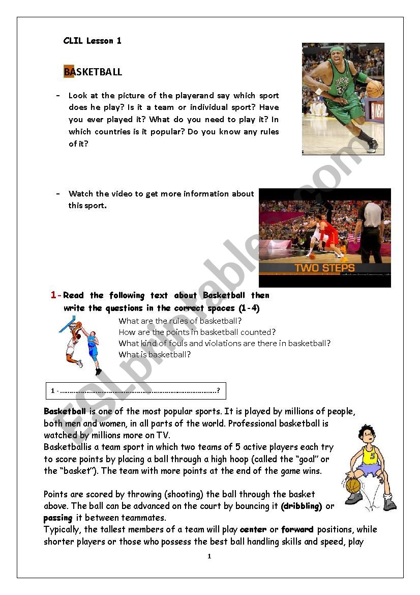 Basketball worksheet