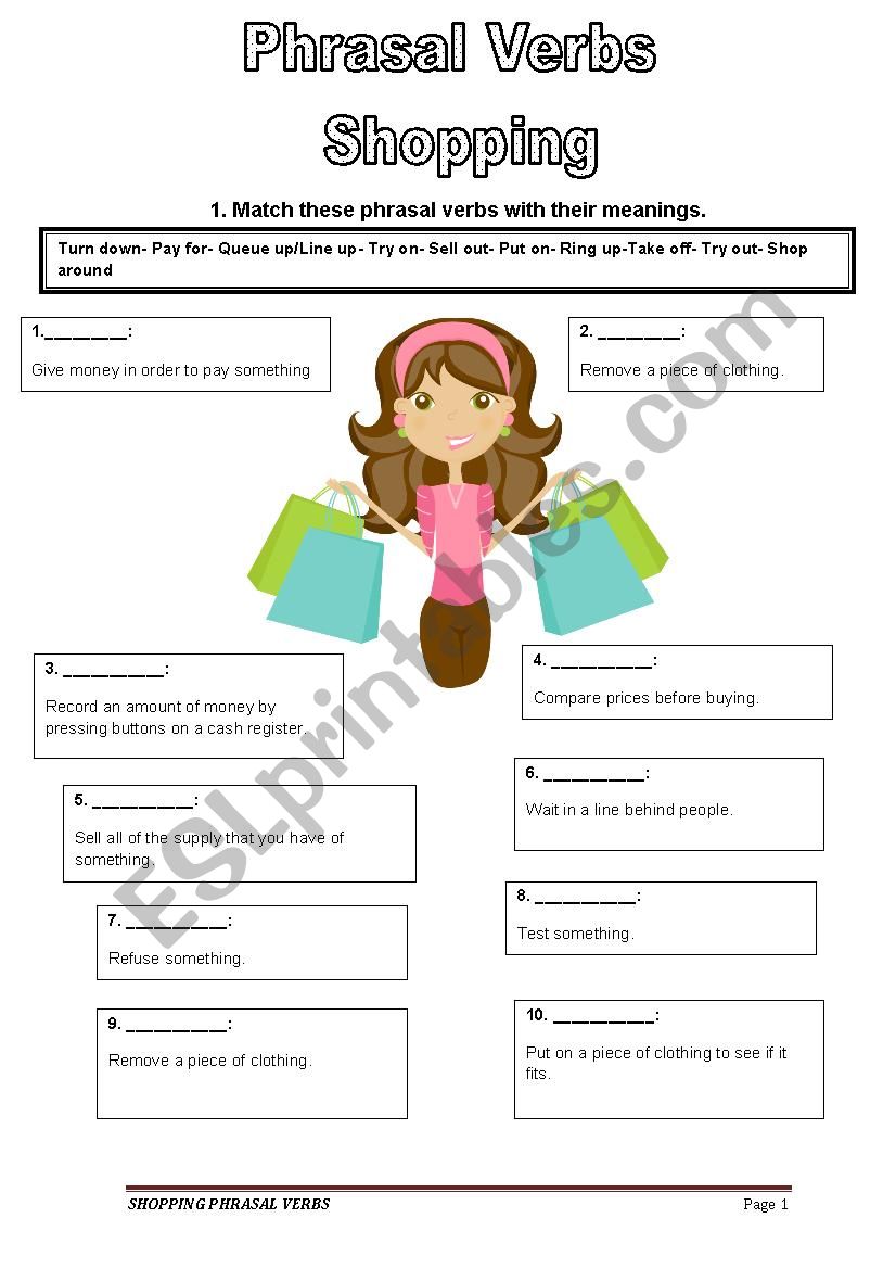 SHOPPING PHRASAL VERBS worksheet