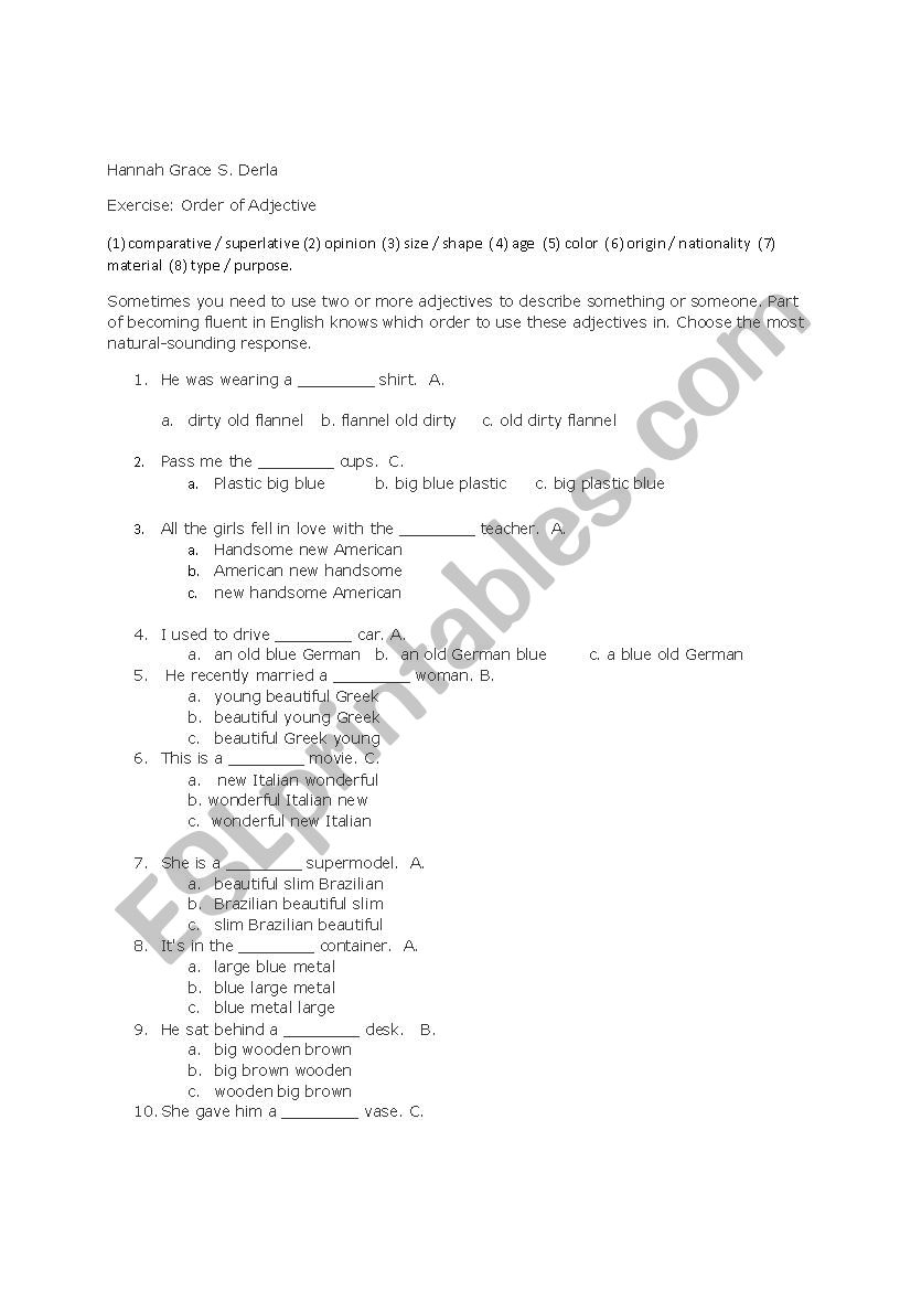 ADJECTIVES worksheet