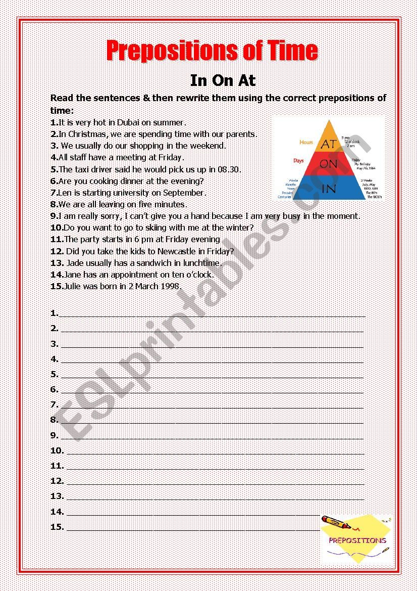 Prepositions of Time  worksheet