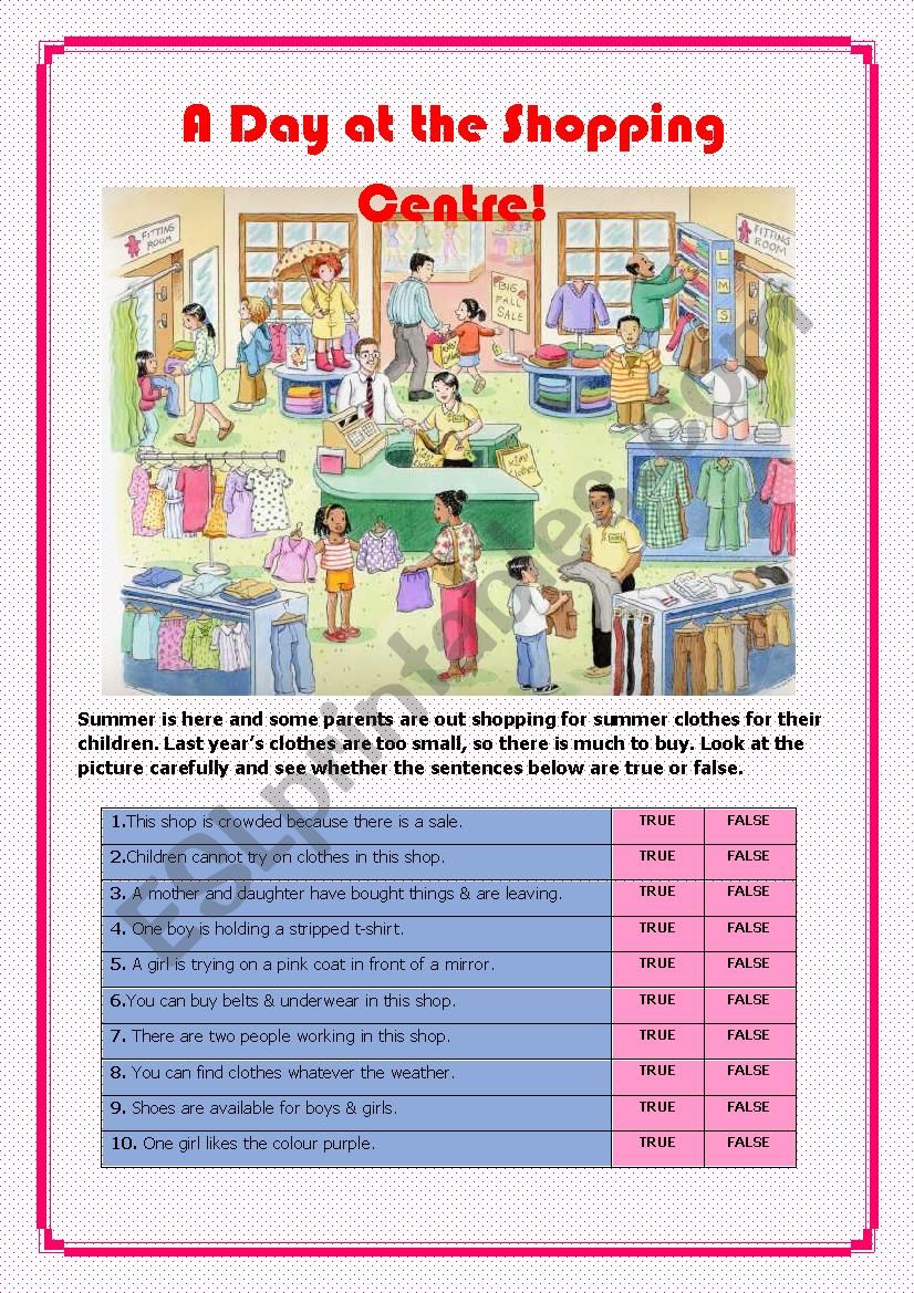 A Day at the Shopping Centre! worksheet