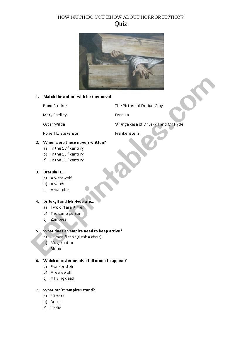 Horror Fiction Quiz worksheet