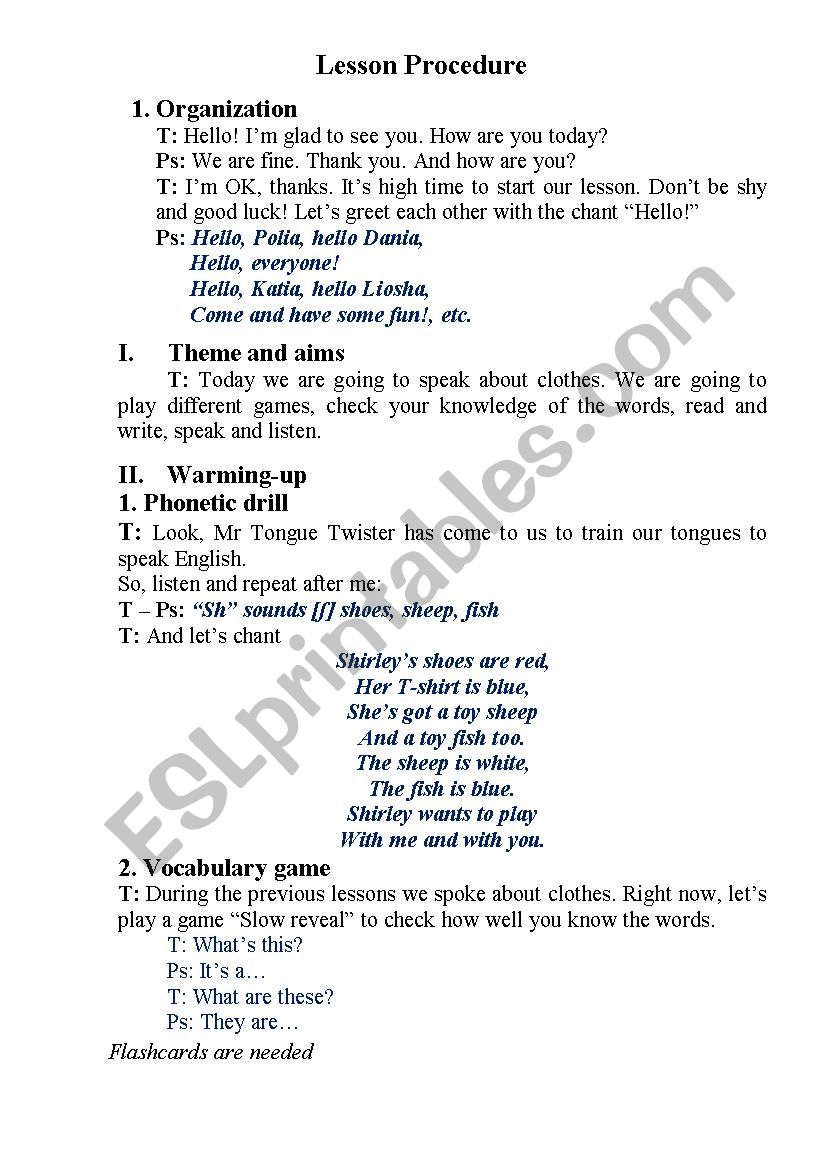 Lesson Plan Clothes Grade 2 worksheet