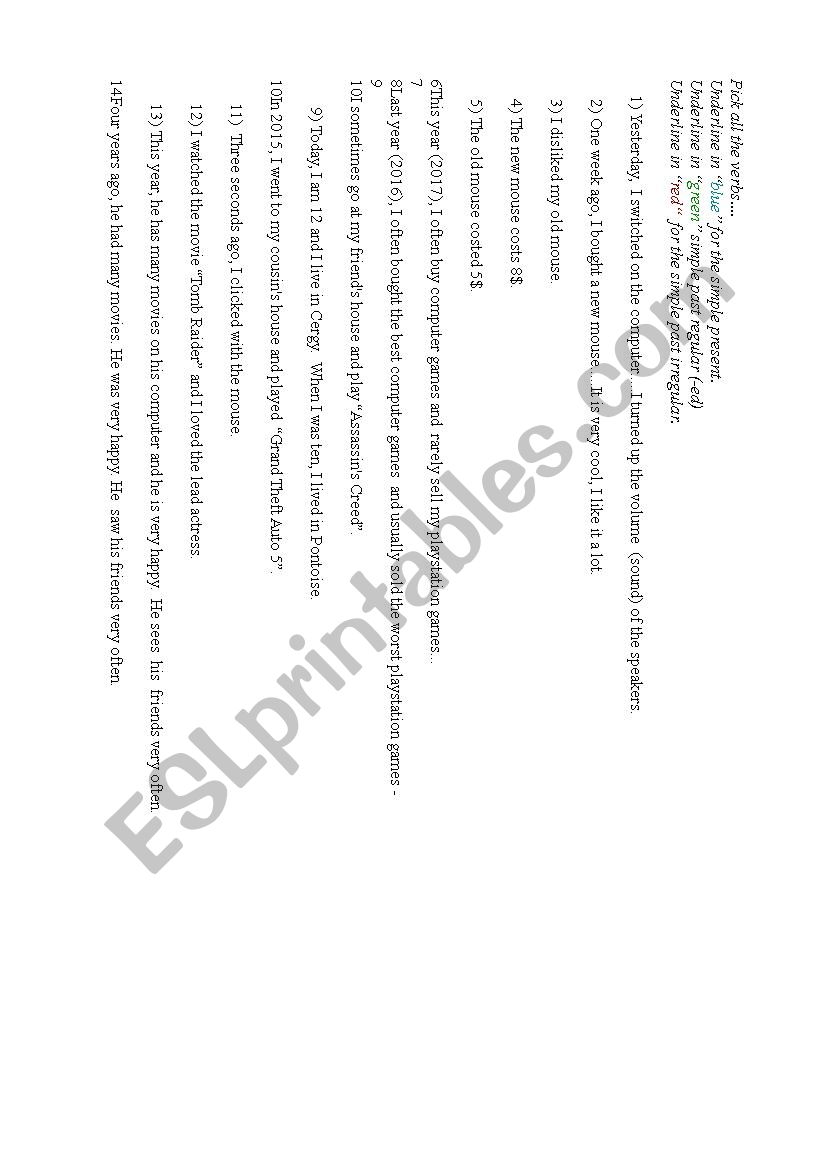 past tense worksheet