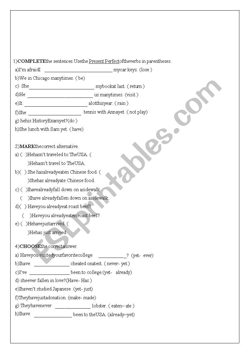 9th grade test - 10 questions worksheet