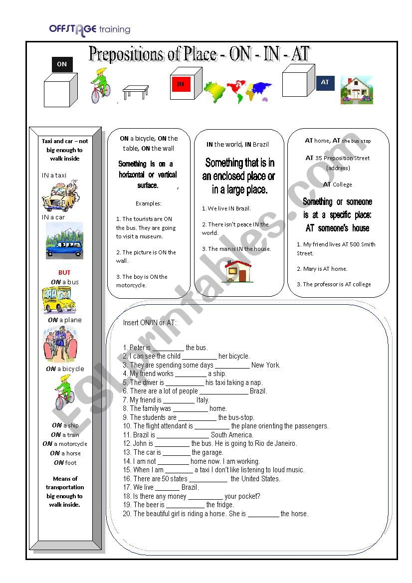 Prepositions of Place worksheet