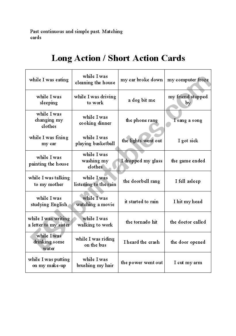 MATCHING CARDS SIMPLE PAST AND CONTINUOUS