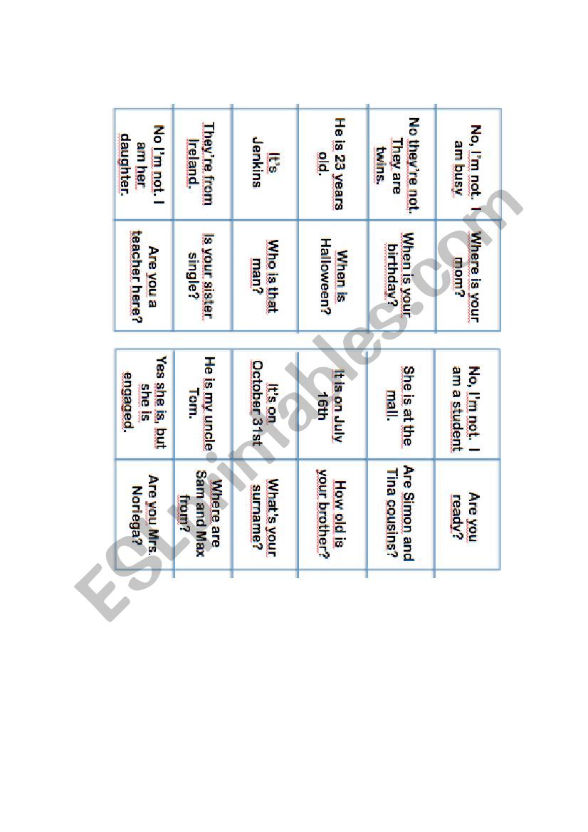 Verb to be domino worksheet