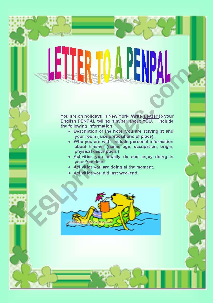 Letter to a penpal worksheet