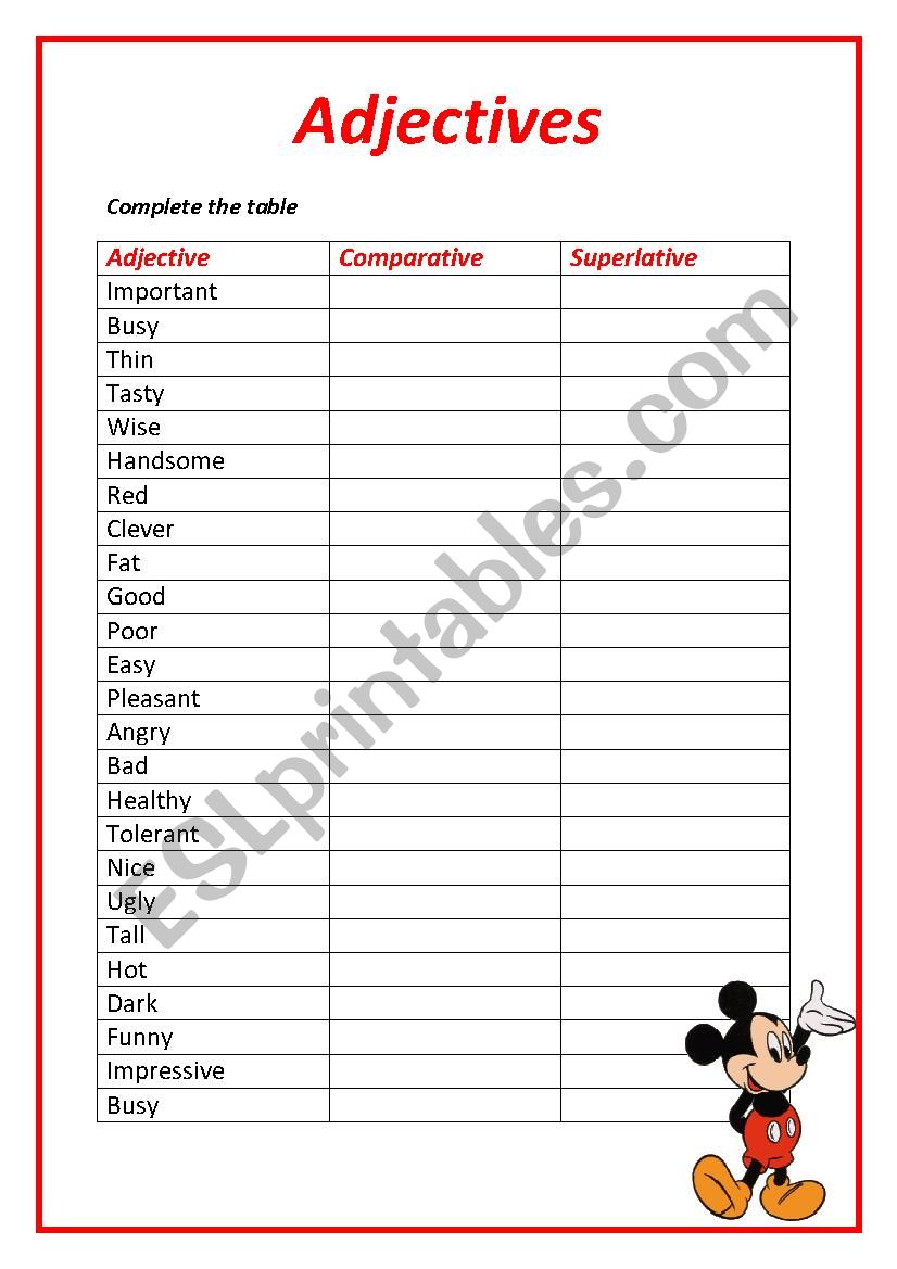 adjectives superlative and comperative forms 