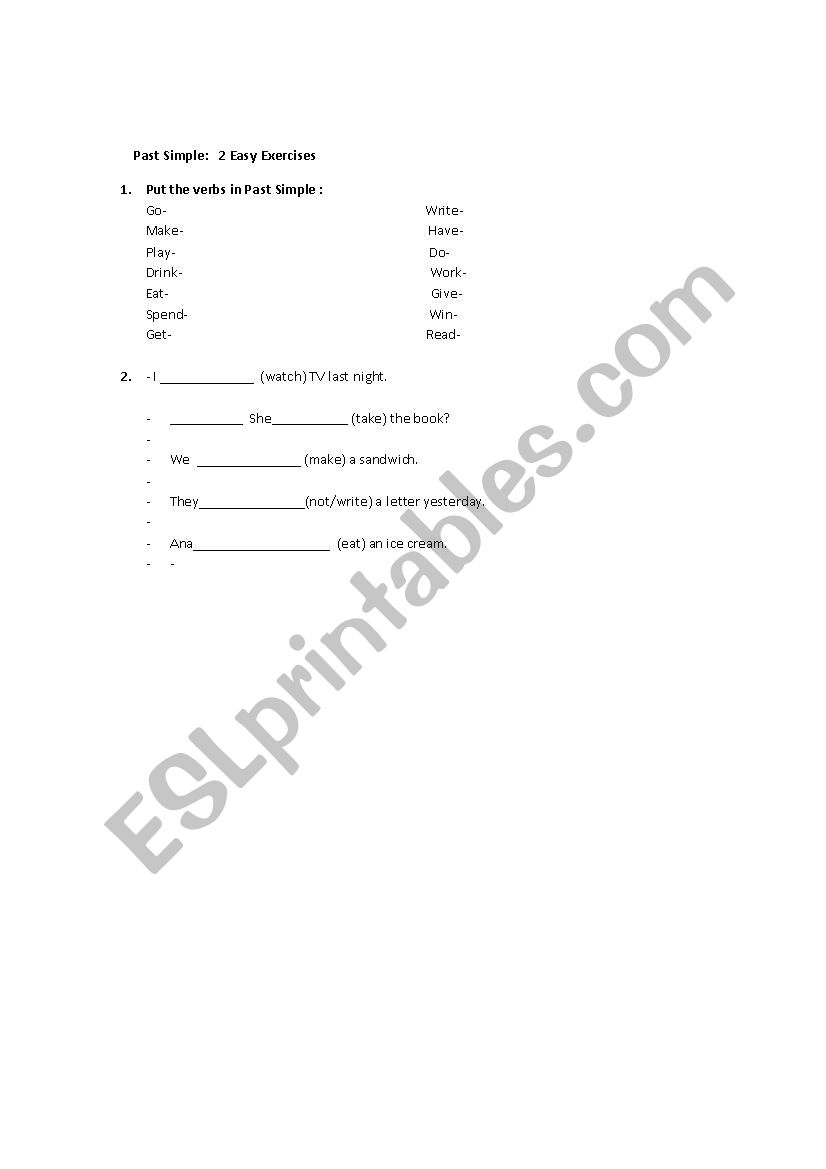 Past Simple Easy Exercises worksheet