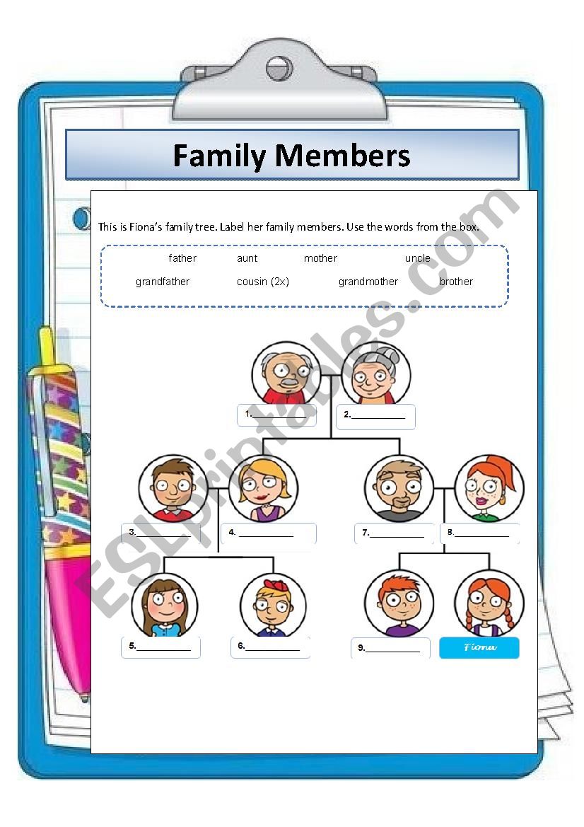Family members worksheet