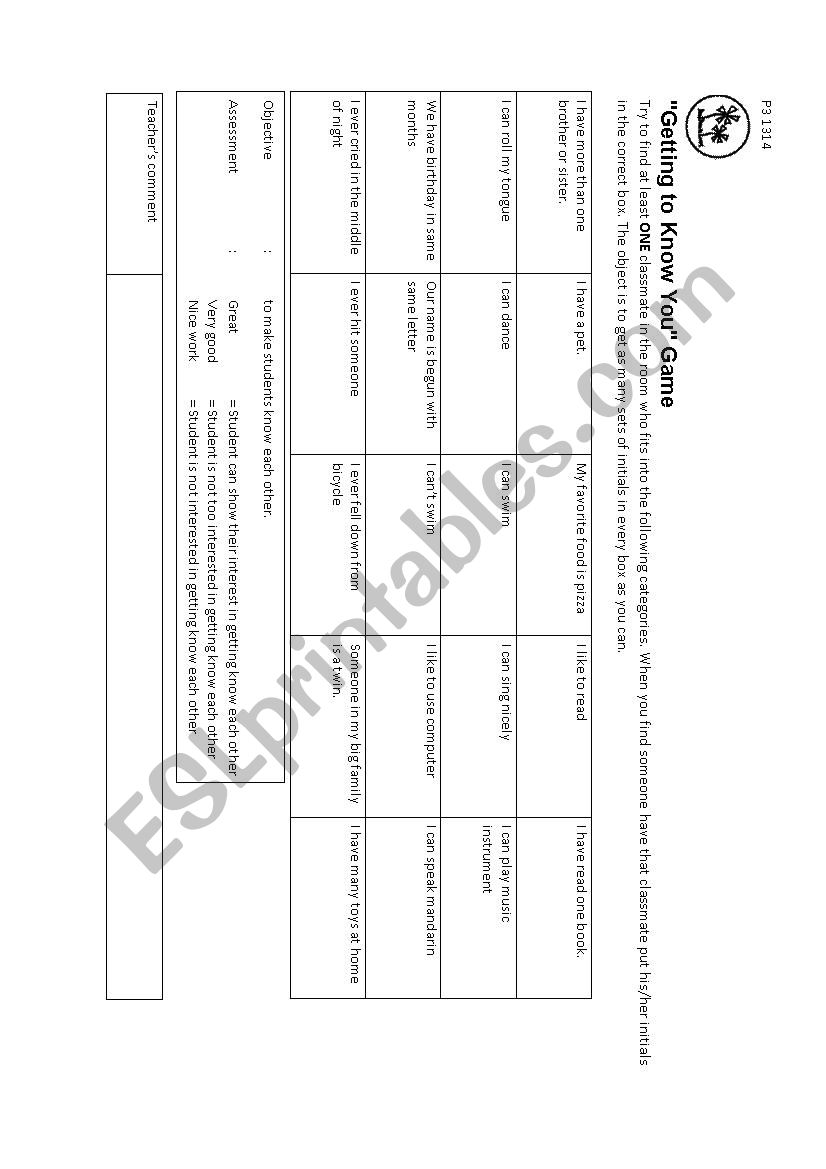 Getting to Know you  worksheet