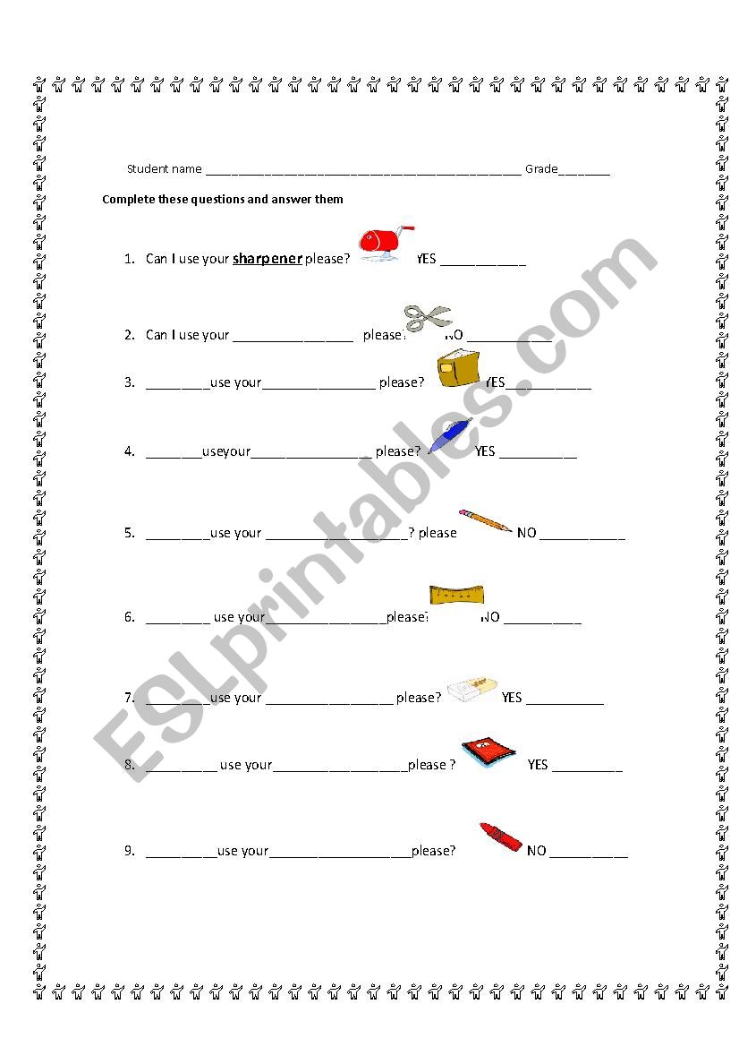 classroom questions worksheet