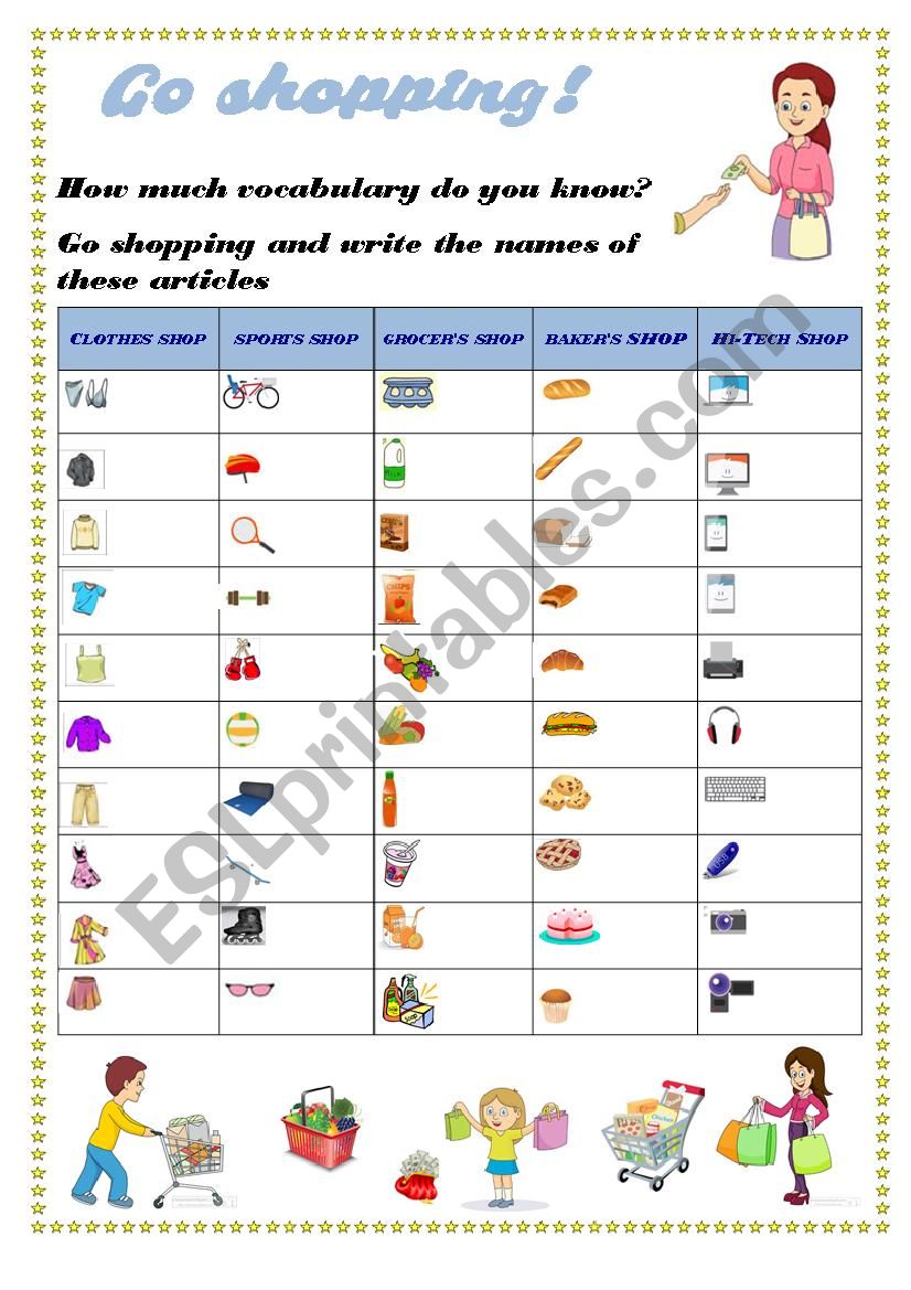 go shopping! worksheet