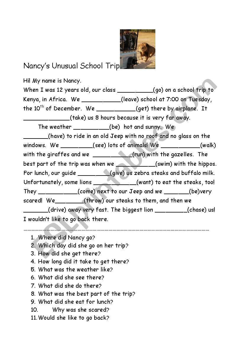 Nancys Unusual School Trip worksheet