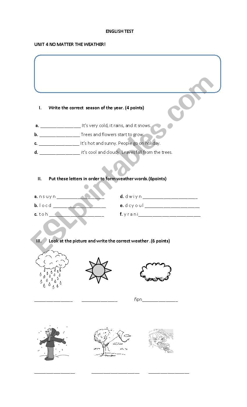 test weather  worksheet