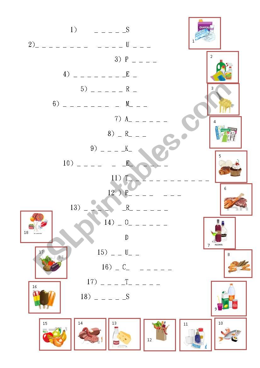 At the supermarket worksheet